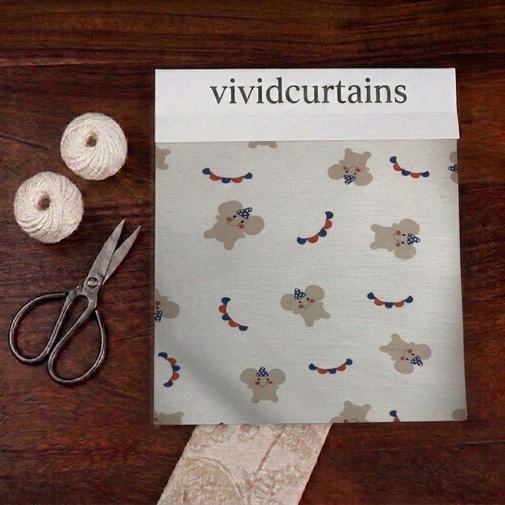 Curtain Fabric Swatch – Cute Bear Party (Sage Green)