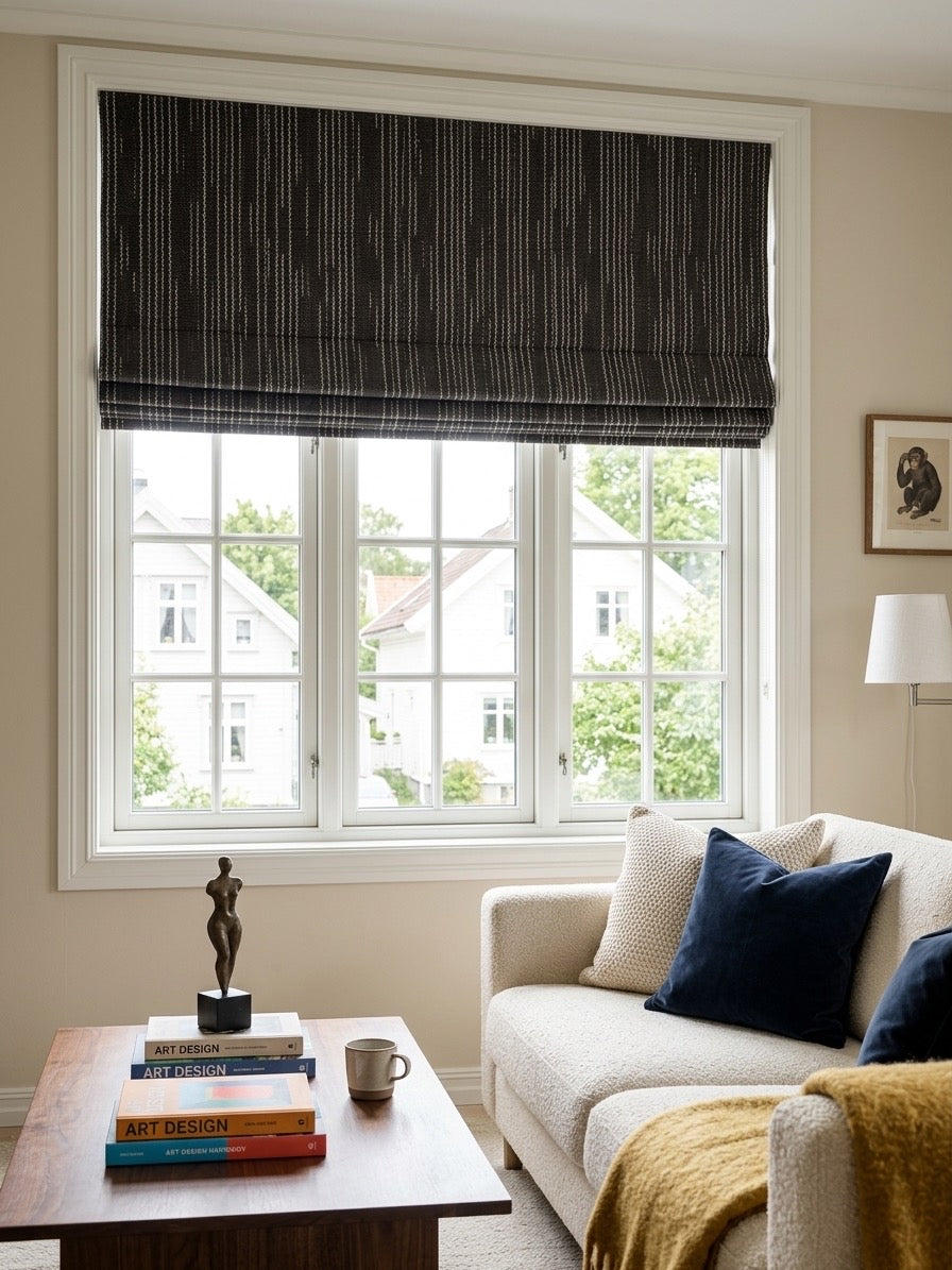 Black and White Cordless Custom Roman Shades
