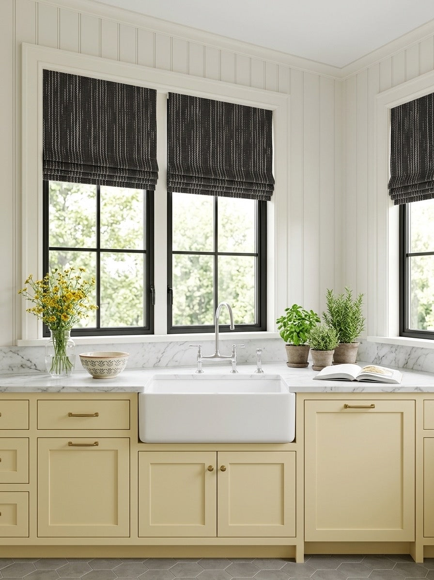 Black and White Cordless Custom Roman Shades