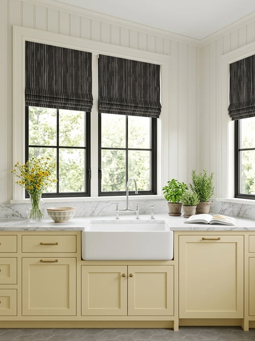 Black and White Cordless Custom Roman Shades