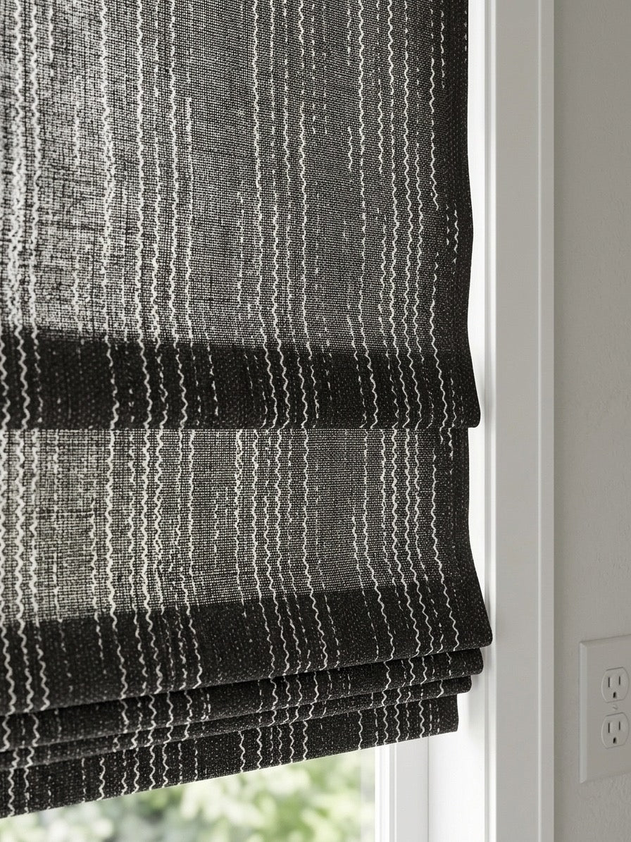 Black and White Cordless Custom Roman Shades