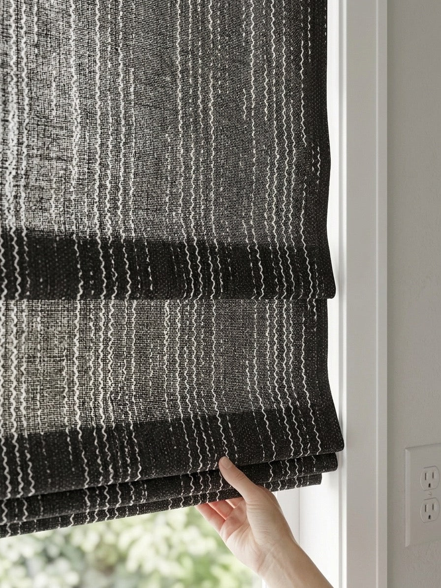 Black and White Cordless Custom Roman Shades