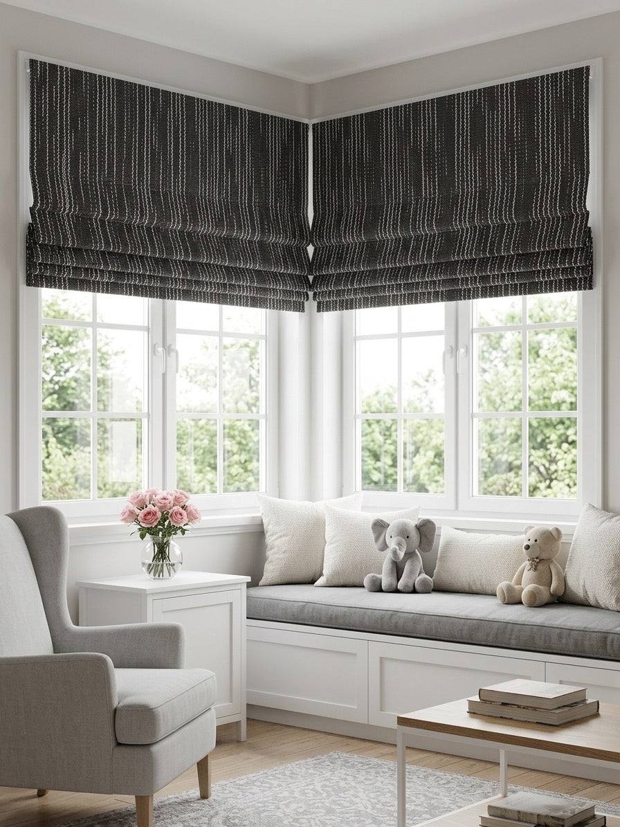 Black and White Cordless Custom Roman Shades