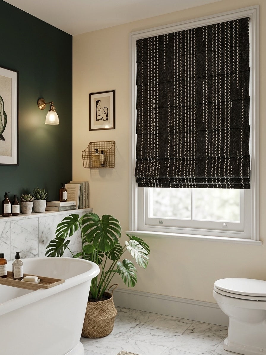 Black and White Cordless Custom Roman Shades