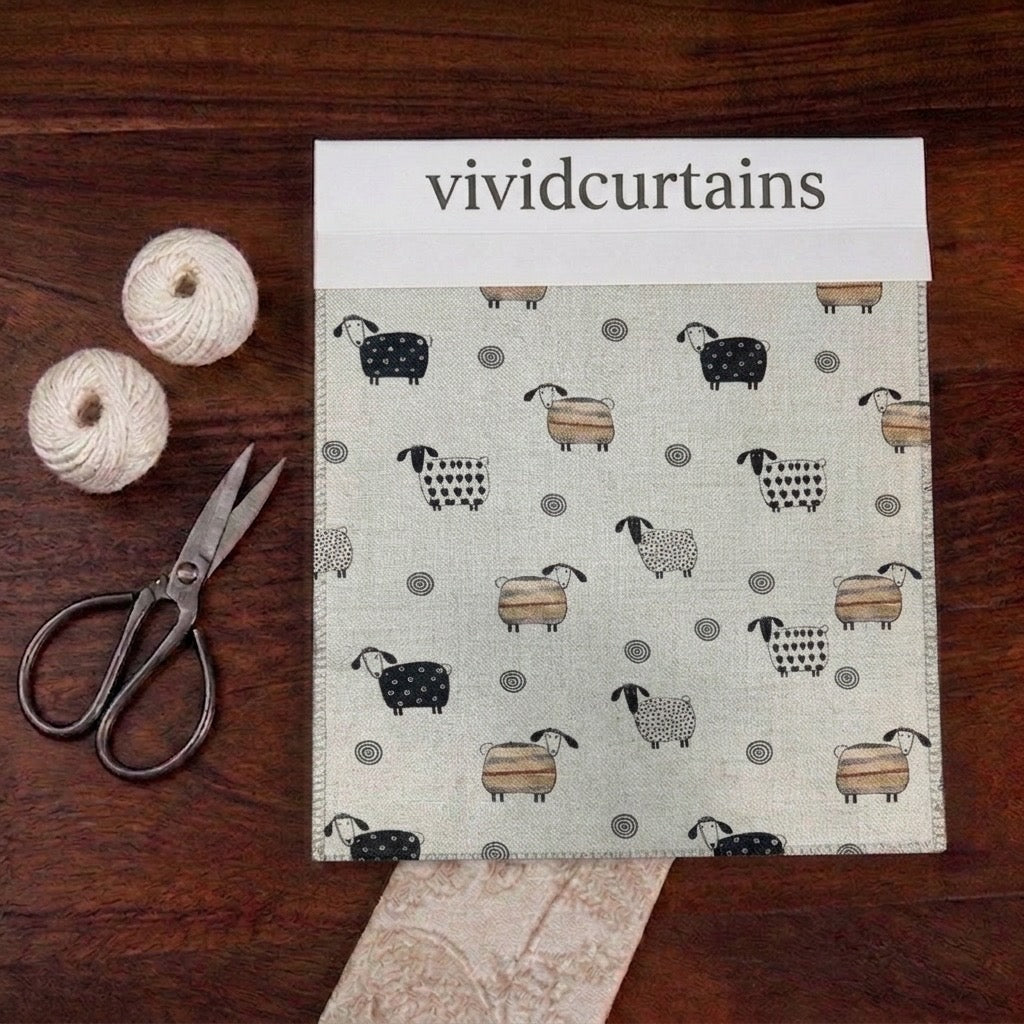 Curtain Fabric Swatch – Playful Sheep (Grey Linen)